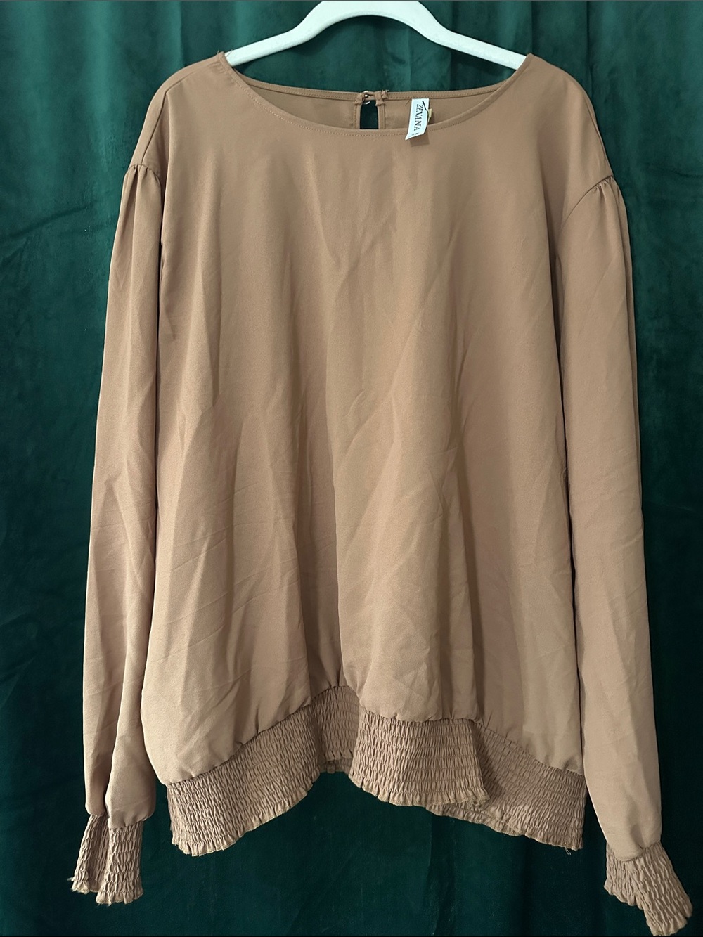 Women's Long-Sleeve Smocked Hem Top - soft brown